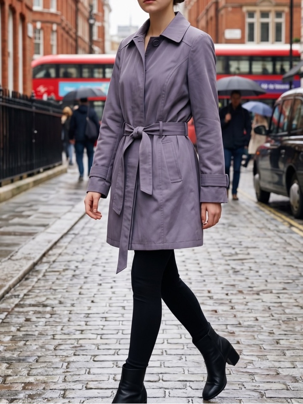 London Fog Women Lavender Trench Coat Lightweight Lined MIDI Belted Classic